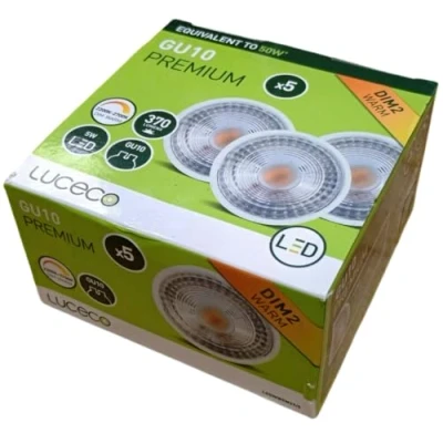 Image of Dim2Warm GU10 LED Light Bulbs WarmGlow, Dimmable Spotlight Lightbulbs 5w 50w Halogen Replacement 370Lm Warm White Lamps for Switches, Dimmers, Downlights, by luceco BG Pack of 5