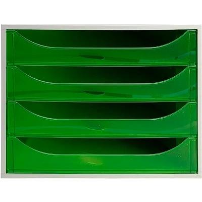 Image of Exacompta Ref 228697D EcoBox Drawer Set 248 x 284 234mm in Size, 4 Drawers, Suitable for A4+ Documents, Stackable, Safety Stop Feature Apple Green