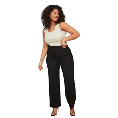 Image of Trendyol Woman Große Größen Regular Waist Wide Leg Plus Size Pants Schwarz