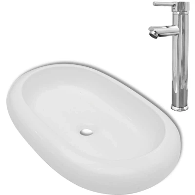 Image of vidaXL Bathroom Basin with Mixer Tap Ceramic Oval White