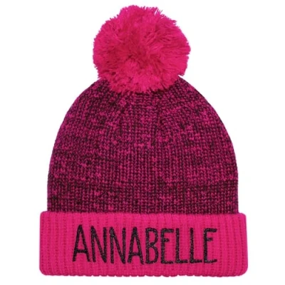 Image of TeddyTs Personalised Child&#039;s Chunky Knit Marl Bobble Hat in Pink, One Size