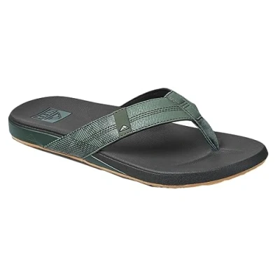 Image of Reef Mens Cushion Phantom Flip Flops Geo Olive Relaxed Fit Soft Recylced Wear it all day comfort