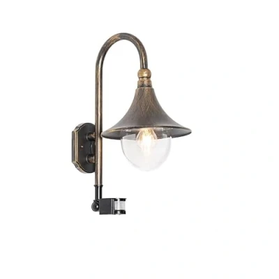 Image of Qazqa Outdoor Wall Lamp I Light Antique Gold IP44 incl. Motion Detector Daphne Garden Classic Suitable for LED E27 1 Aluminium Security