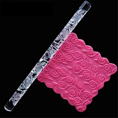Image of Mini Fondant Textured Acrylic Carved Rolling Pin, 3D Transparent Embossing Pin,Non Stick Embossed Roller,DIY Sugar Craft Biscuit Cake Decorating Tools Dough Gum Paste Roller