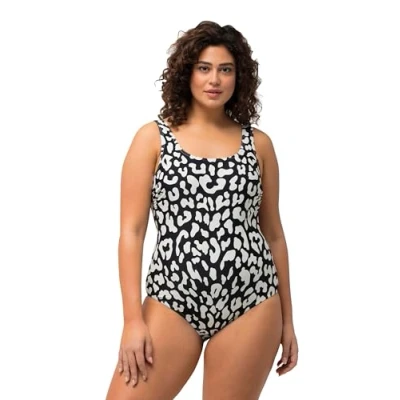 Image of Ulla Popken Women&#039;s Alice Softliner Dg Leo Swimsuit One Piece, Black, 58 60