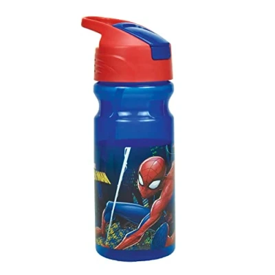 Image of OM SUPPLIES Official Spiderman Characters Reusable Sipper Water Bottle Drink with built in handle for Easy Carry School Lunch Kids Childrens 550ml Includes Keychain (Spiderman)