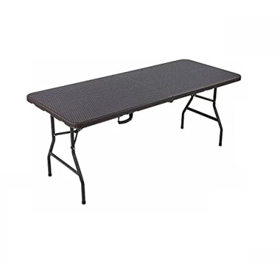 Image of 6Ft Folding Table Trestle Bench Camping Picnic BBQ Party Garden Heavy Duty Set Rattan Effect Beer HYGRAD® (1x Table)