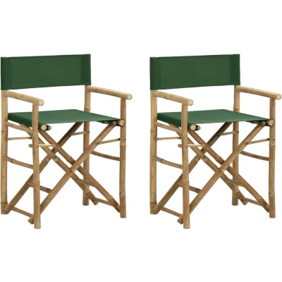 Image of vidaXL Folding Director&#039;s Chairs 2 pcs Green Bamboo and Fabric