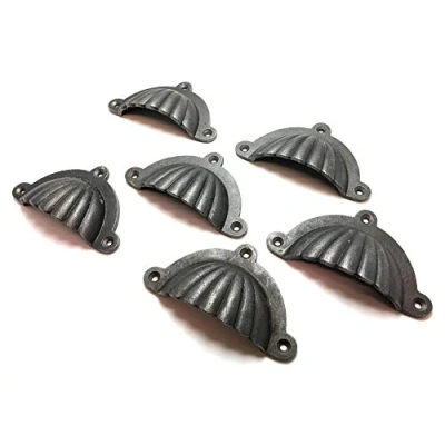 Image of SET OF 6 ANTIQUE STYLE SHELL CABINET DRAWER HANDLE CAST IRON PULL CUP CH9