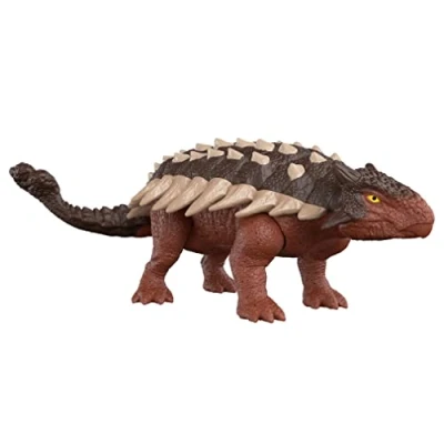 Image of Jurassic World Dominion Roar Strikers Ankylosaurus Dinosaur Action Figure with Roaring Sound and Attack Action, Toy Gift Physical &amp; Digital Play ​​, HDX36