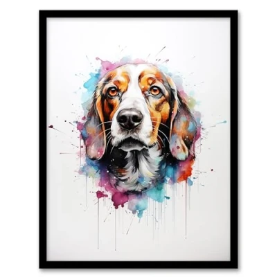 Image of Artery8 Beagle Lovers Gift Watercolour Pet Portrait Painting Artwork Framed Wall Art Print A4