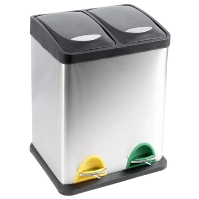 Image of EVRE Stainless Steel Waste Separation Recycling Bin With Removable Multi Compartments For Kitchen Office Living Room (16L (8L+8L Compartments))