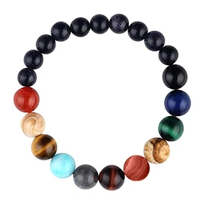 Image of MENGLINA Women Stone Bead Charm Bracelet Universe Galaxy the Eight Planets Nine in Solar System Guardian Star Bracelets,