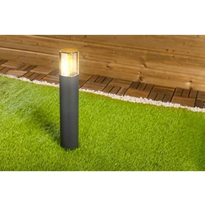 Image of CGC Lighting Dark Grey Outdoor Post Bollard Light Weatherproof Medium Short Modern Outside Garden Patio Driveway Path Door Terrace Smoked Smoky Smoke Diffuser (Dark Light)