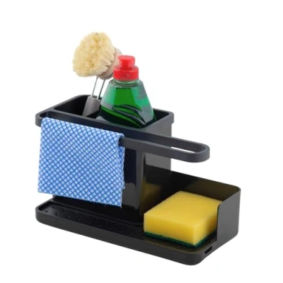 Image of simplywire Sink Tidy/Caddy Kitchen Organiser Removable Drip Tray Non Slip Black