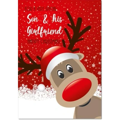 Image of doodlecards Son and Girlfriend Christmas Card Rudolph in Snow Large A4 Size for &amp; with Plain Envelope
