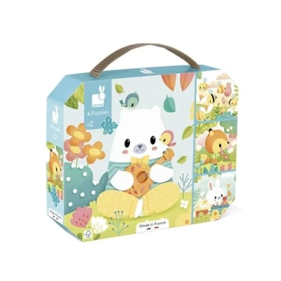 Image of Janod 4 Evolving Animal Puzzles 6 9 12 16 Pieces Progressive Puzzle Educational Toys To develop patience and dexterity Made in France From 24 months J02552