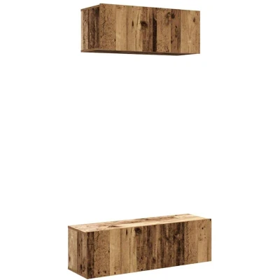Image of vidaXL 2 piece wall mounted tv cabinet set brown engineered wood with storage old finish for living room