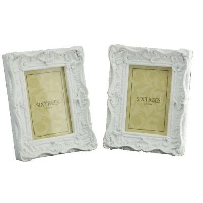 Image of TWINPACK Shabby Chic Style Very Ornate Matt White Photo Frames for a 6&quot;x4&quot; (152x102mm) Picture Chelsea by Sixtrees.