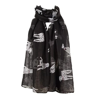 Image of London Scarfs Ladies Women s Dachshund Sausage Dog Scarves of Cute Animal Print Oversize Long Scarf Wrap Shawl (Dalmatian Black)