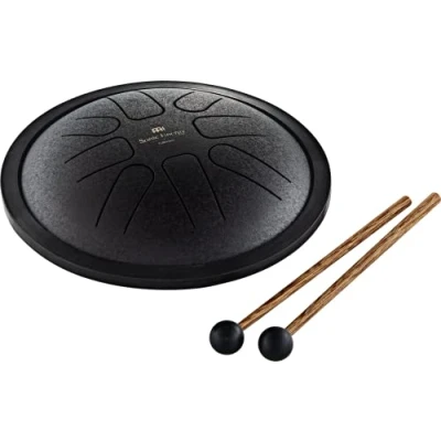Image of Sonic Energy Steel Tongue Drum Small 7 Inch Tank in F Minor Stainless Instrument for Meditation, Yoga, Kids Including mallets and bag (SSTD1BK)