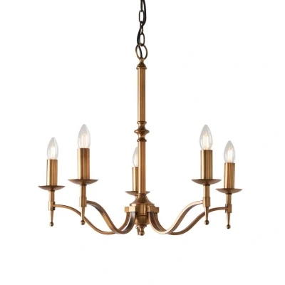 Image of Interiors 5 Light Multi Arm Ceiling Pendant Chandelier Antique Brass, E14