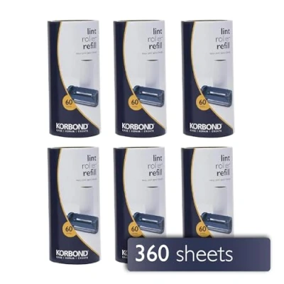 Image of Korbond Lint Roller Refills 6 Pack 360 Sheets Rollers, Remover, Pet Hair Dog Clothes Sticky, Remover