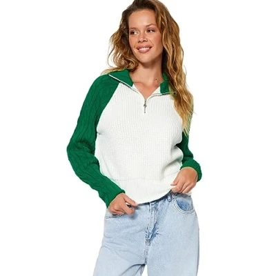Image of Trendyol FeMan Regular fit Basic Standing Collar Knitwear Sweater,Emerald,S
