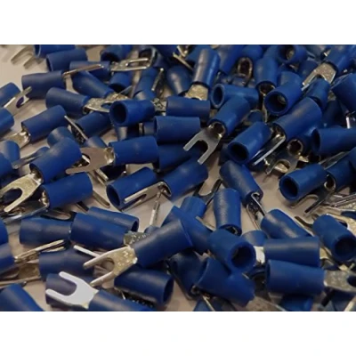 Image of 3.2 blue fork terminal crimp connector (for 3mm bolt or screw) 25 50 100 pack (100)