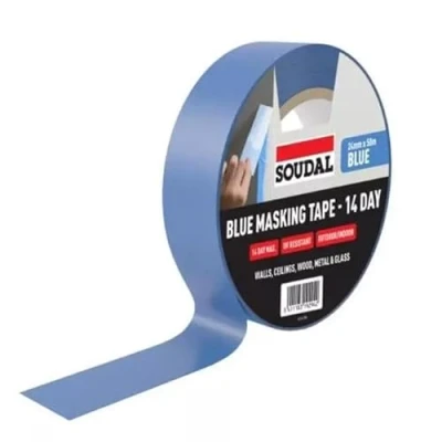 Image of Soudal 50m Blue General Purpose Masking Tape 14 Day Self Adhesive Sealing Tapes Low Tack Wide Painters Paint Lines and Crisp Edges For Renovation Work Indoor Painting Artists Decoration (24mm x 50m)