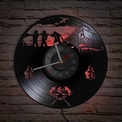 Image of Smotly Vinyl wall clock with night light atmosphere clock, designed for firefighters to extinguish fires, a gift remind people take care of the environment