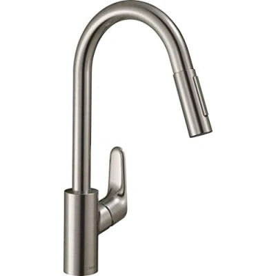 Image of hansgrohe M4116 H240 Kitchen Tap 240, Pull Out Spray, Hose Box, 150 Swivel Range, chrome