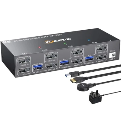 Image of YOUTINGHDAV DP KVM Switch 2 Monitors 3 computers, USB 3.0 4K@144Hz, Dual Monitor Displayport 1.4 for computer share Mouse Keyboard, with Wired Remote and + Cables