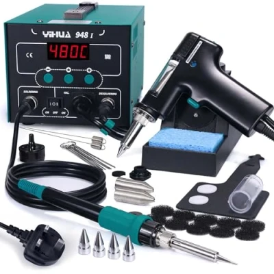 Image of YIHUA 948 I Soldering Desoldering Station 2 in 1 with Iron and Gun (Vacuum Pump Built in) Sleep Mode, Digital Calibration(UK Plug)