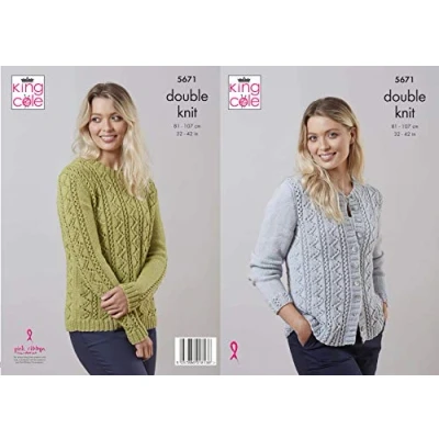 Image of King Cole Double Knit Knitting Pattern Ladies Lace Detail Cardigan &amp; Sweater (5671)