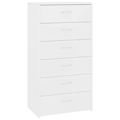 Image of vidaXL Engineered Wood Sideboard, 6 Drawer White Storage Unit Perfect for Home &amp; Office, Easy Assembly, Modern Design