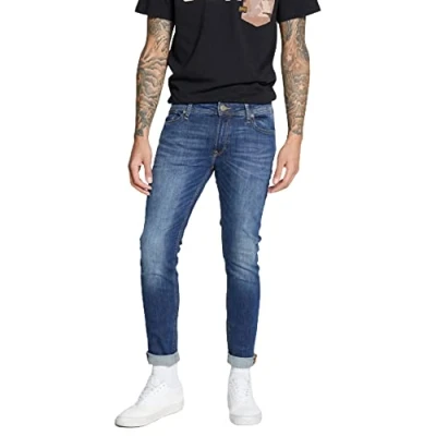 Image of JACK &amp; JONES Men&#039;s Whliam Original Slim Straight Fit Blue Denim Jeans, 28W/32L