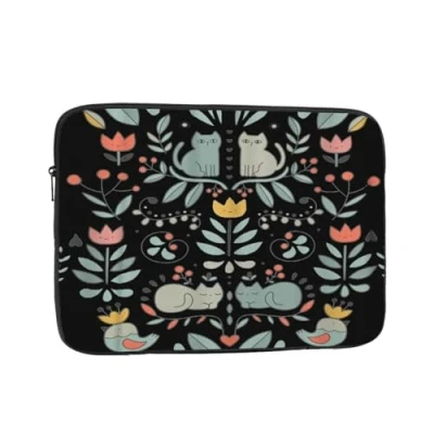 Image of AABSTBFM Funny Cats Birds And Flowers Printed Laptop Sleeve For 13 Inch Laptop, Shockproof Oxford Fabric Protective Case Bag