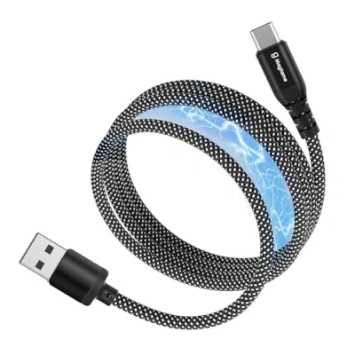 Image of Magtame Magnetic USB C Cable, Elastic Coiled USBA to Leads, 1M/3.3FT Retractable USBC Cord, Nylon Braided Type Fast Charging Cables, Compatible with iPhone 16 15 Samsung, Pad