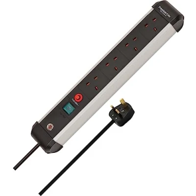 Image of Brennenstuhl Premium Alu Line 4 Way Extension Lead (Power Strip with Safety Fuse Button, 3m Cable, Made in Germany) Black/Silver