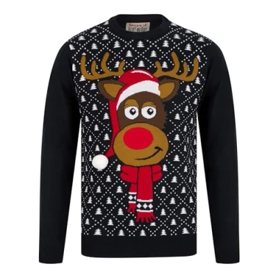 Image of Tokyo Laundry Men&#039;s Santa Hat Motif Novelty Christmas Jumper in Ink Merry M