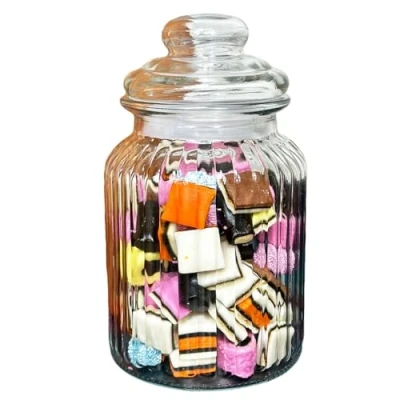 Image of Glass Sweets Jar 750ml Ribbed Airtight Lid Traditional Kitchen Storage Container