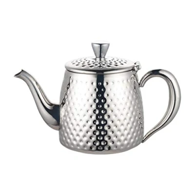 Image of Café Olé SDT 035 Sandringham Teapot, 35oz (1 Litre) Mirror Polished 18/10 Stainless Steel with Hammered Finish