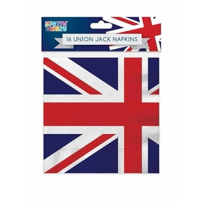 Image of QDS Pack of 16 Union Jack Napkins Party Table Wear Queens Jubilee Celebration British Flag 3ply