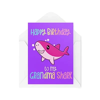 Image of Funny Novelty Greeting Cards Grandma Shark Birthday Old Grandparent Nana Joke Viral Song Kids CBH1185