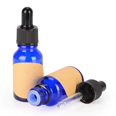 Image of stonylab Cobalt Glass Dropper Bottle 15ml (0.5 oz) (2 Pack), Blue Empty with Dropper, Inner Plug and Label for Essential Oils Aromatherapy Fragrances