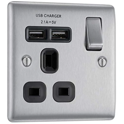 Image of BG Electrical Single Switched Fast Charging Power Socket with Two USB Ports