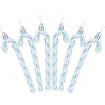 Image of Christmas Concepts® Pack Of 6 130mm (5.3&quot;) Glitter Candy Cane Tree Decorations (Ice Blue &amp; White)