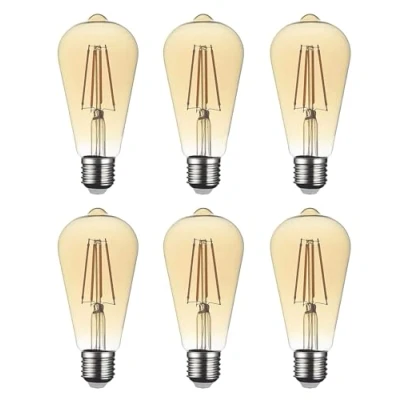 Image of SD LUX E27 Screw Led Bulbs Vintage Filament Light Bulbs, ST64 Style Retro Amber Glass Lamp, No Flicker Edison 6W (60W Equivalent) 650LM Warm White 2700K,Non dimmable 6 Packs