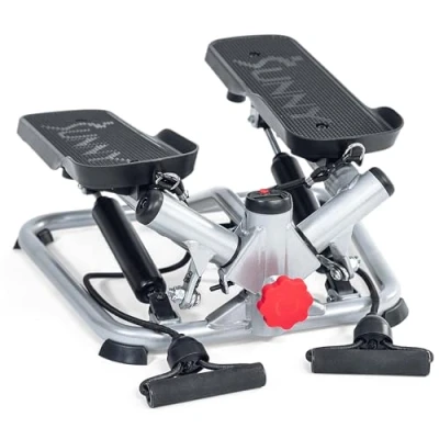 Image of Sunny Health &amp; Fitness Advanced Twist Stepper Machine with Resistance Bands, Portable Mini Stair Aerobic Indoor Exercise Equipment for Full Body Workout SF S0979, Grey
